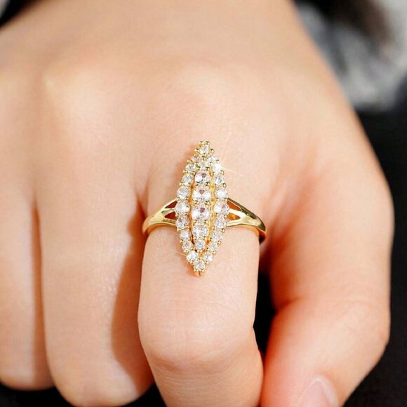 NEW 14k Yellow Gold Diamond Marquise Ring Band Statement Cocktail Ring - Picture 7 of 7